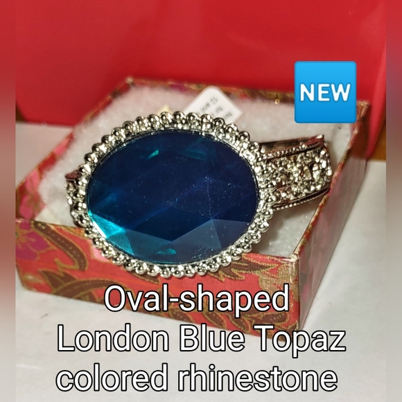 Turquoise Blue Rhinestone Filigree Bangle - Picture 8 of 11